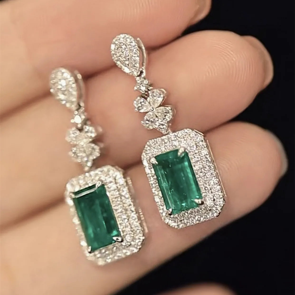 Emerald Zircon Hanging Earrings