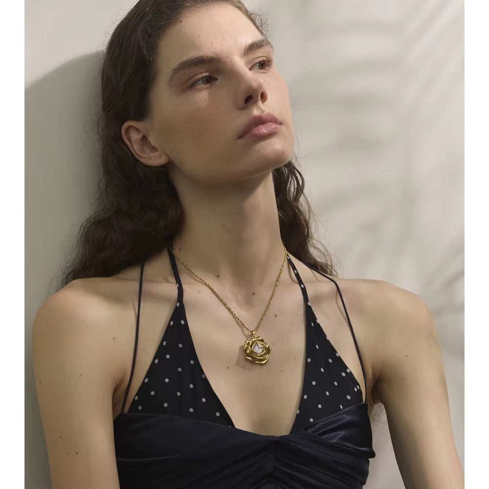 Gold Plated Rose Pendant Set