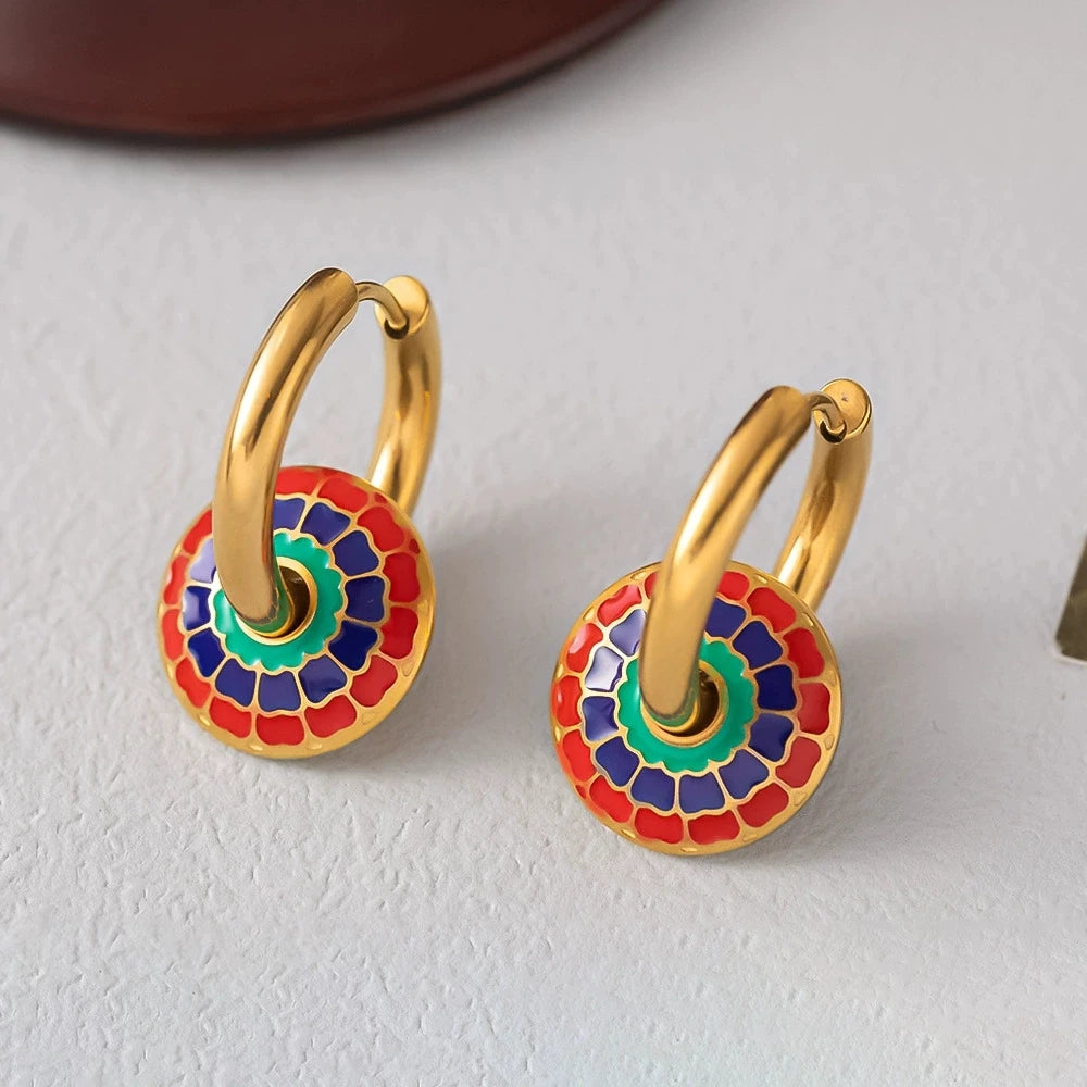 Handpainted 18K Geometric Pendant Set