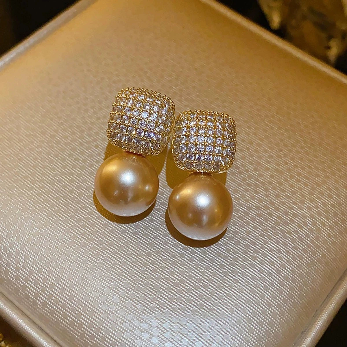 Square Champagne Pearl Earrings
