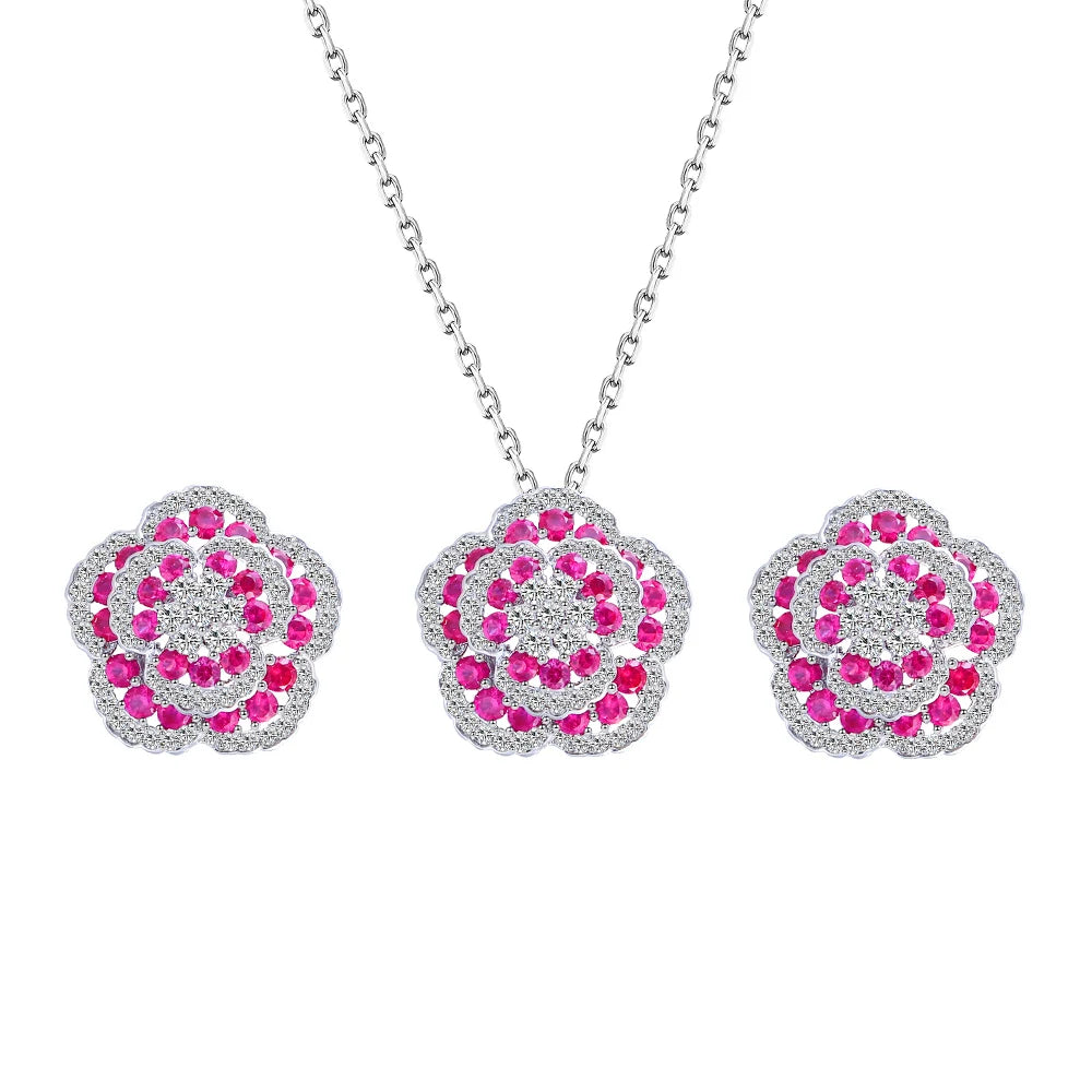 Elegant Pink Flower Pendant Set