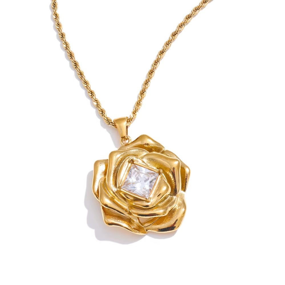 Gold Plated Rose Pendant Set