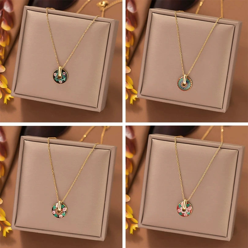Handpainted 18K TieDie Pendant Set