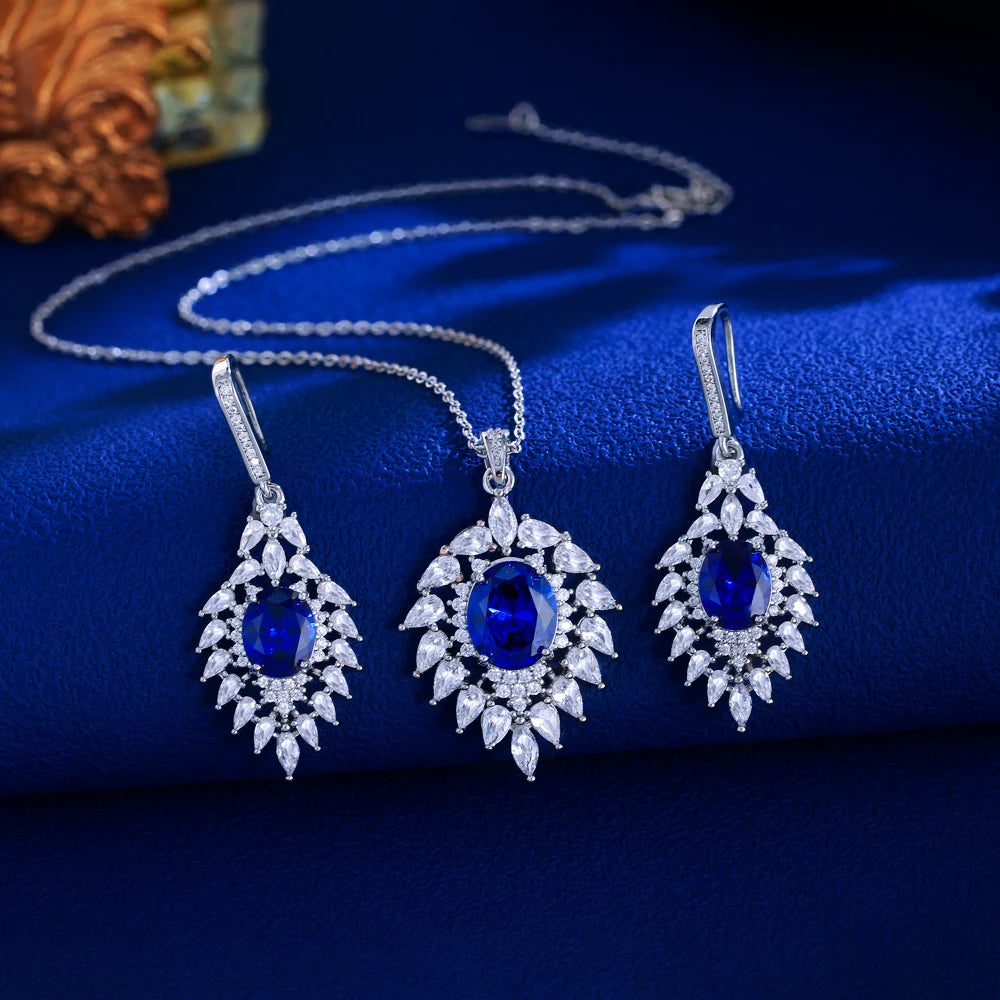 Royal Blue Elegant Pendant Jewelry Set
