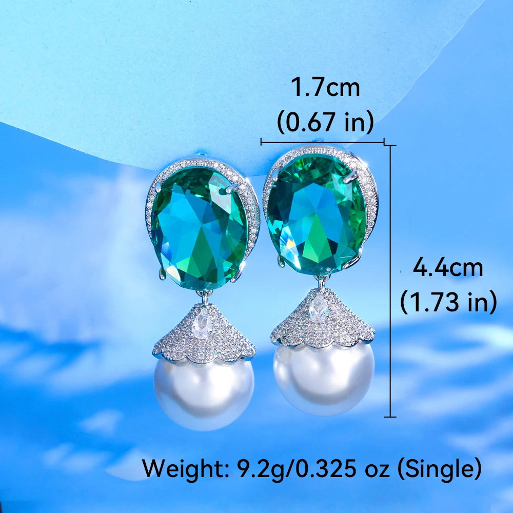 Green Crystal Imitation Pearl  Earrings