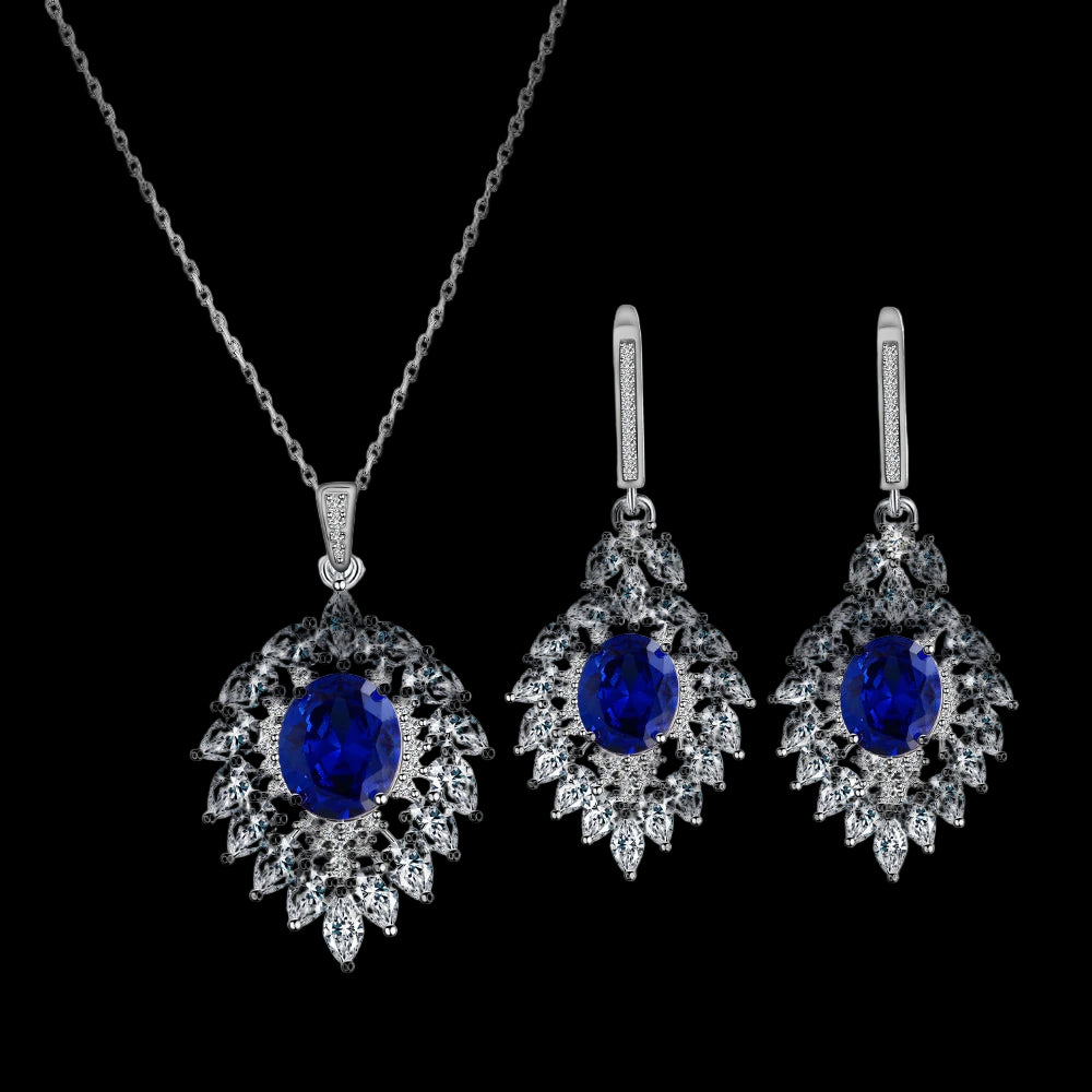 Royal Blue Elegant Pendant Jewelry Set