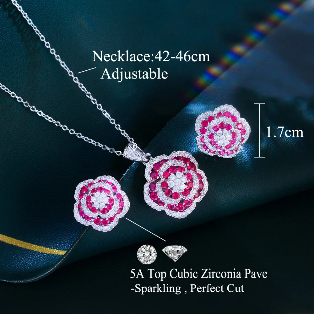 Elegant Pink Flower Pendant Set