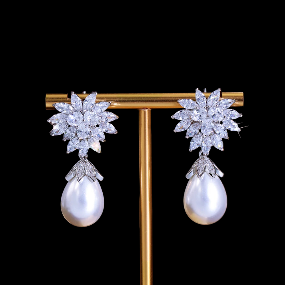 Pearl White Dangling Drop Earrings