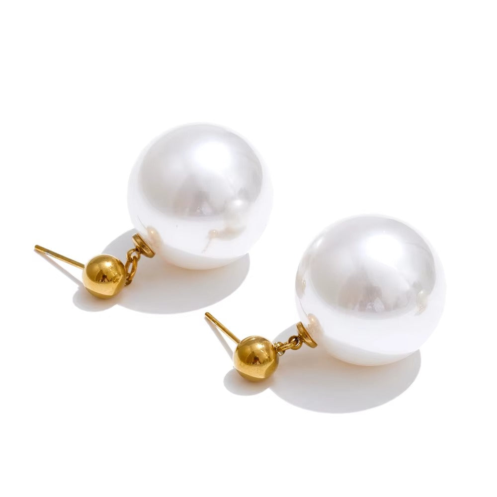 Big Pearl Gold Plated Earrings