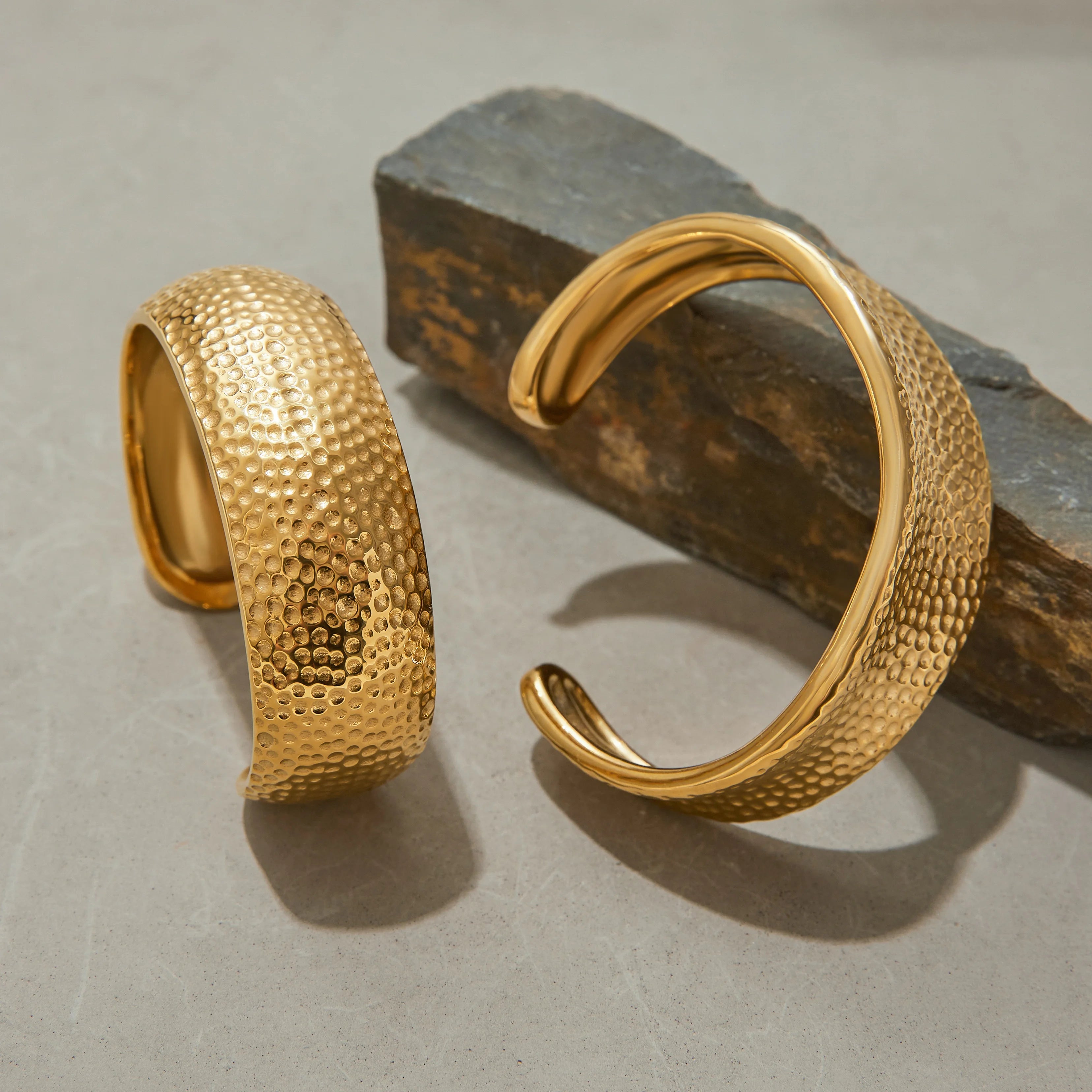 Chunky Hammered Open Bangle Bracelet