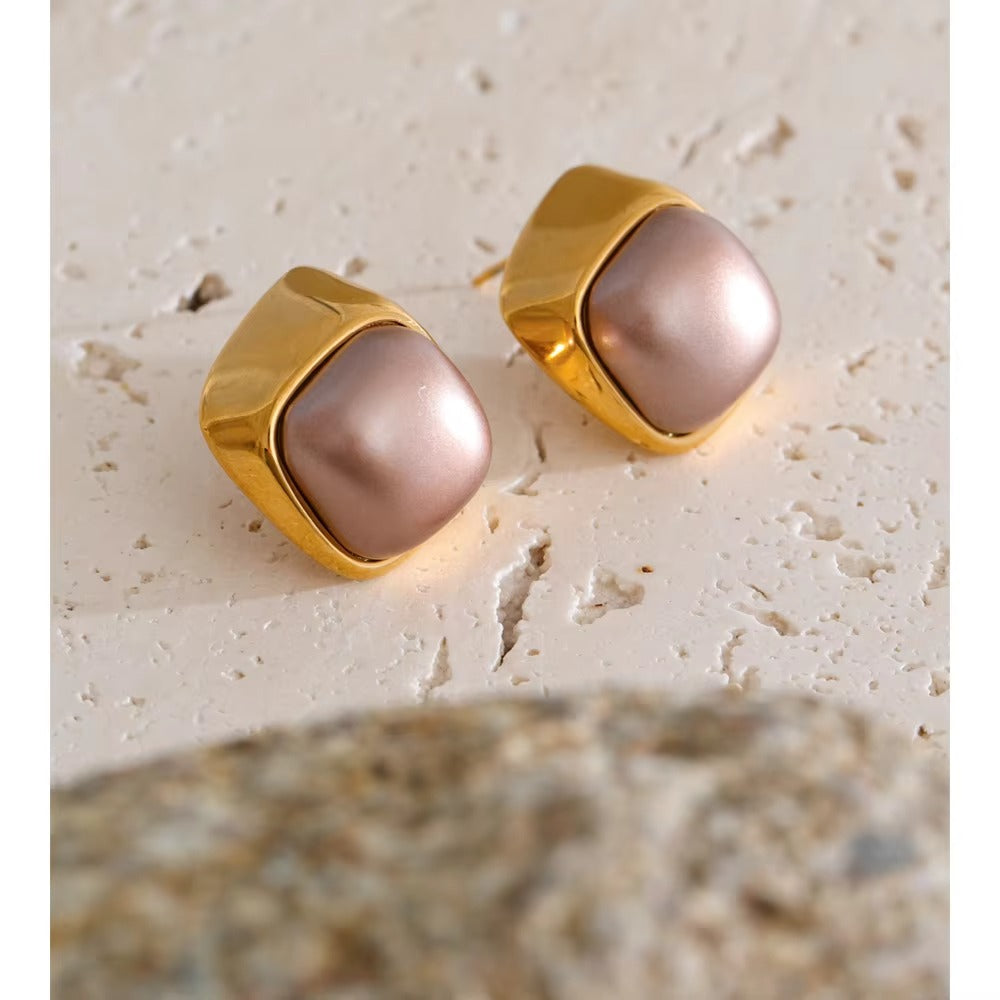 Chunky Gold Pearl Stud Earrings