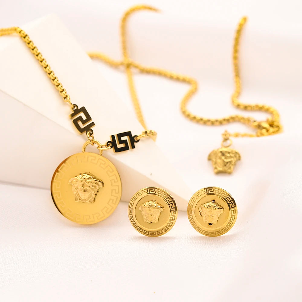 Versace 18k Gold Plated Pendant Set