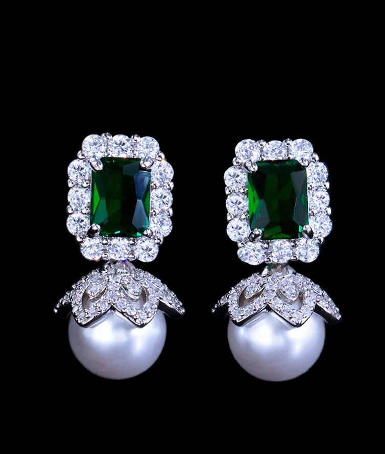 Green White Cubic Zircon Earrings