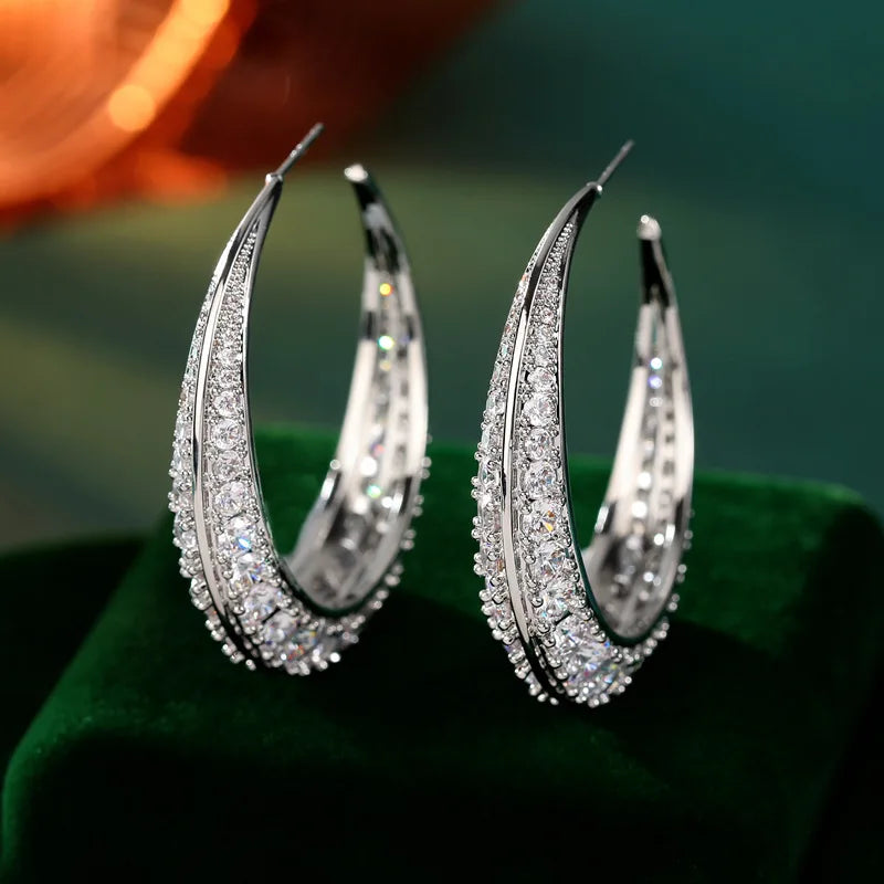 925 Silver Exaggerated Zircon Hoop Earrings