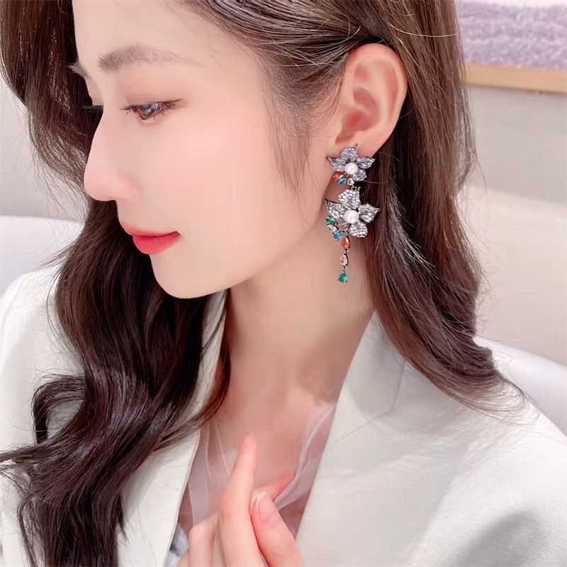 Tassel Pearl Flower Earrings