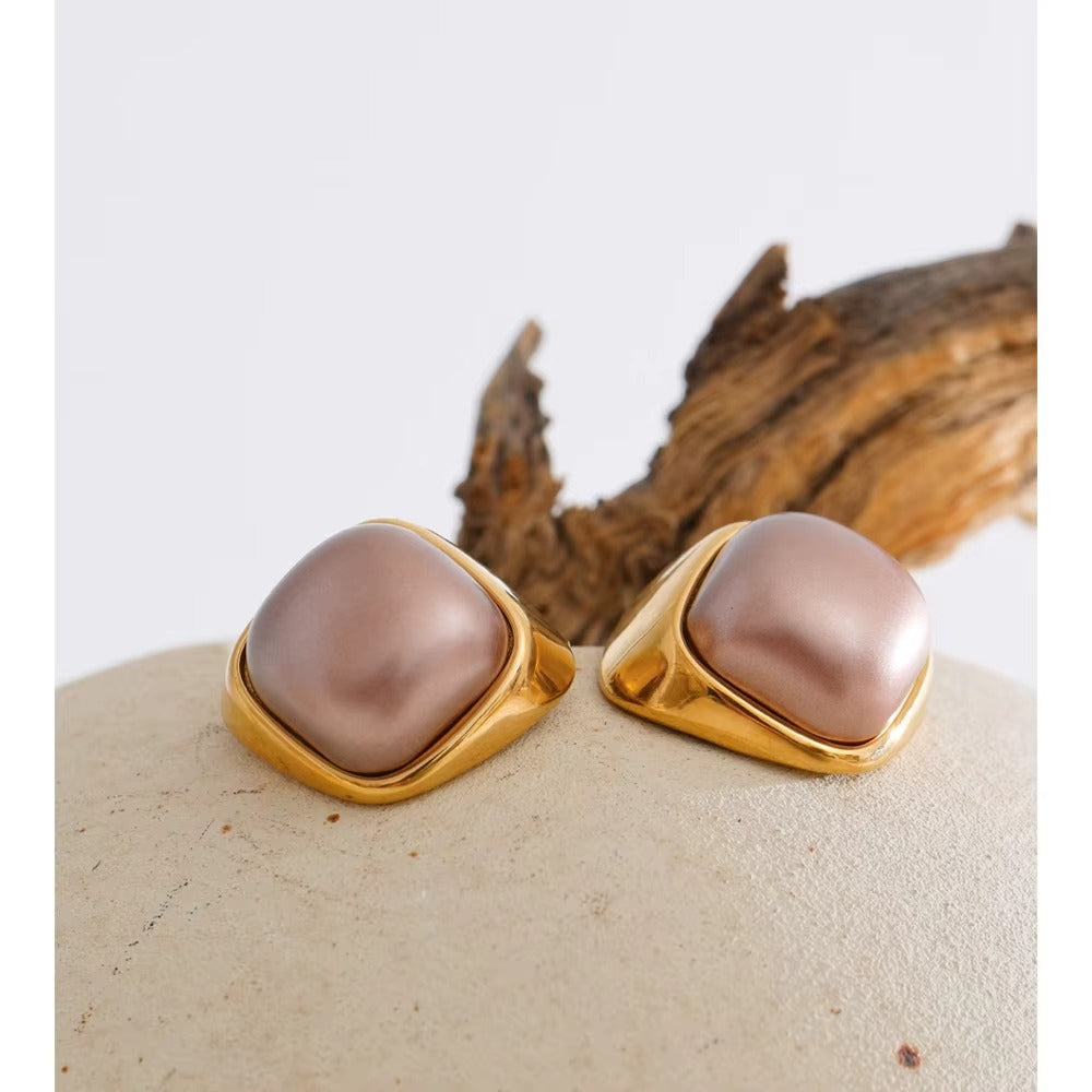 Chunky Gold Pearl Stud Earrings