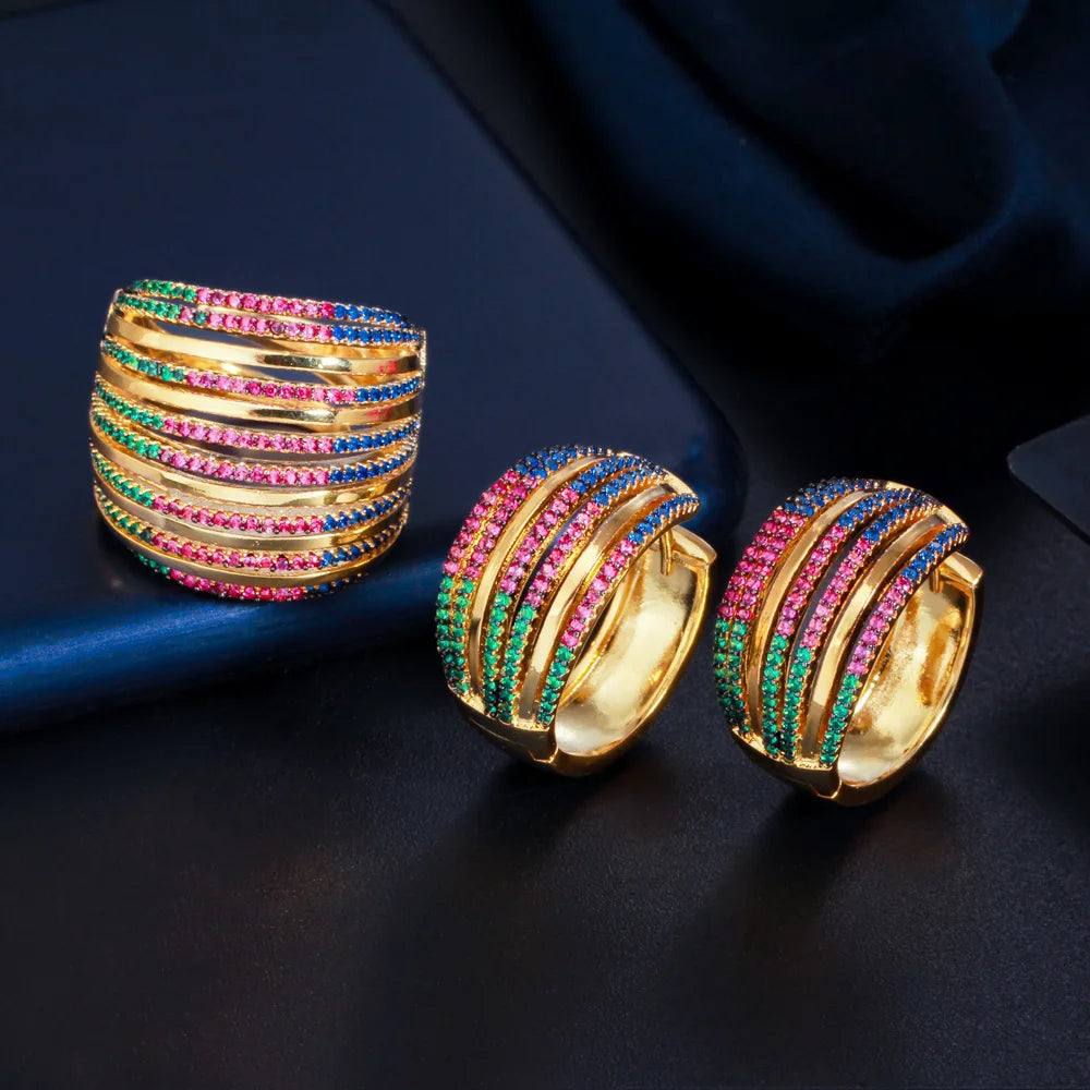 Multicolor Earrings and Ring