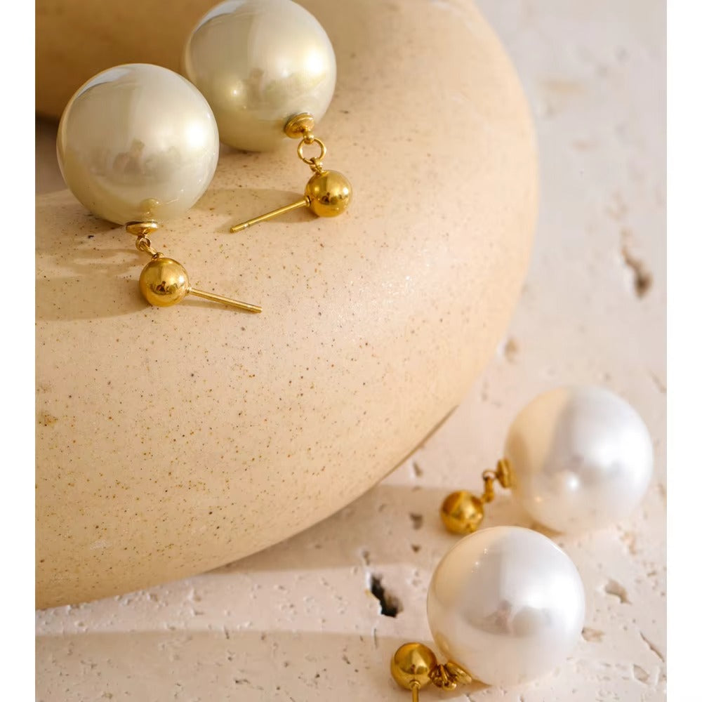 Big Pearl Gold Plated Earrings