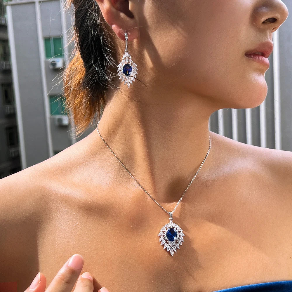 Royal Blue Elegant Pendant Jewelry Set