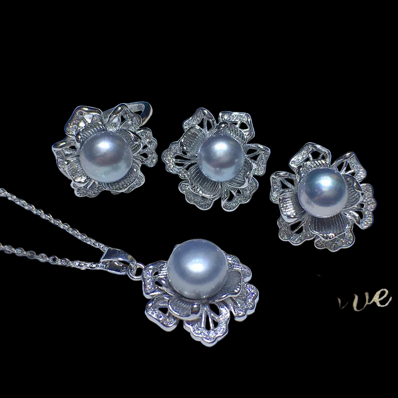 3D Flower Pendant Set Grey
