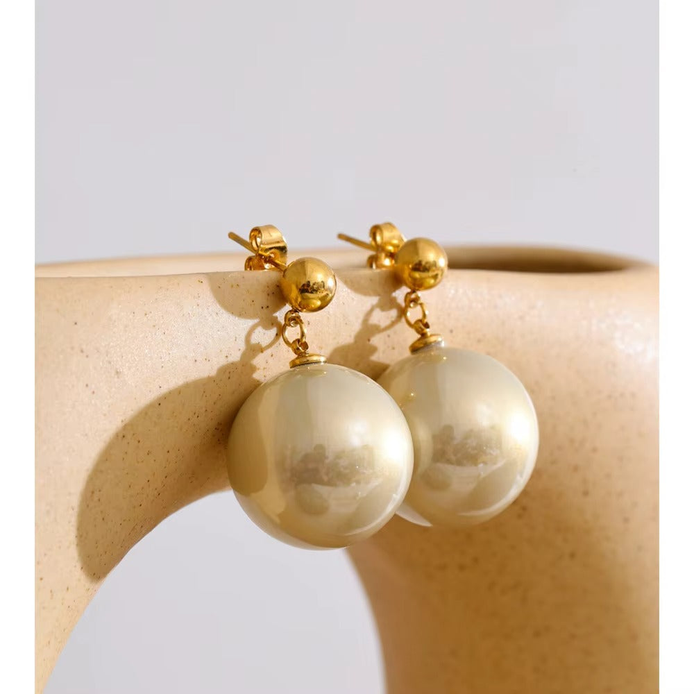 Big Pearl Gold Plated Earrings