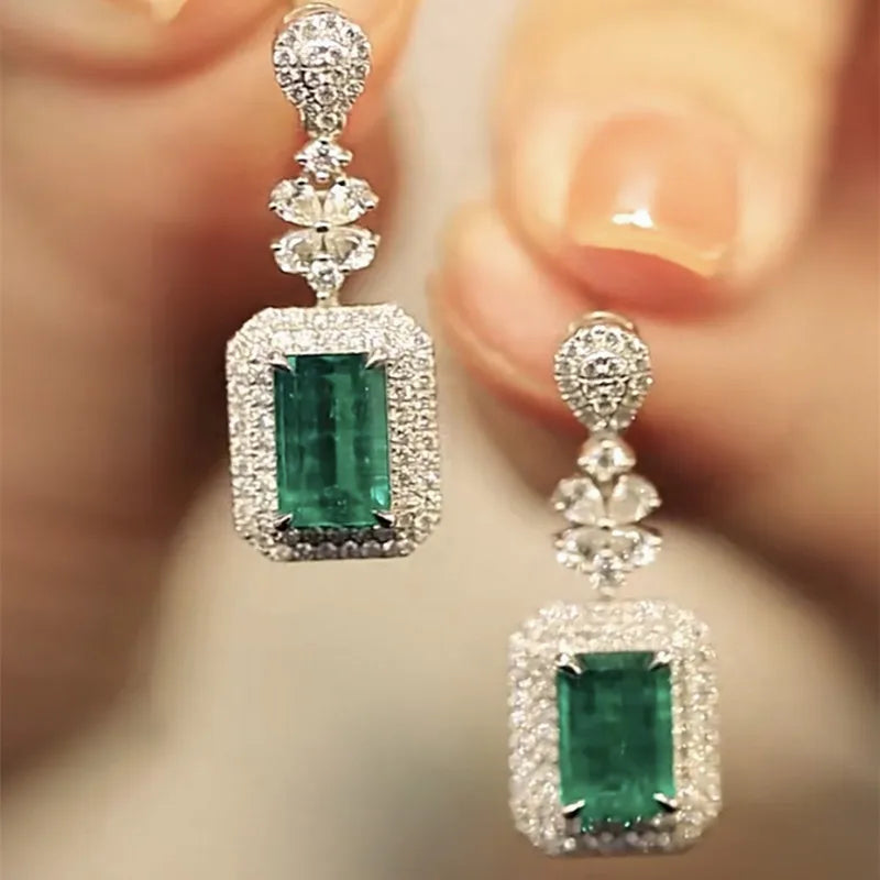 Emerald Zircon Hanging Earrings