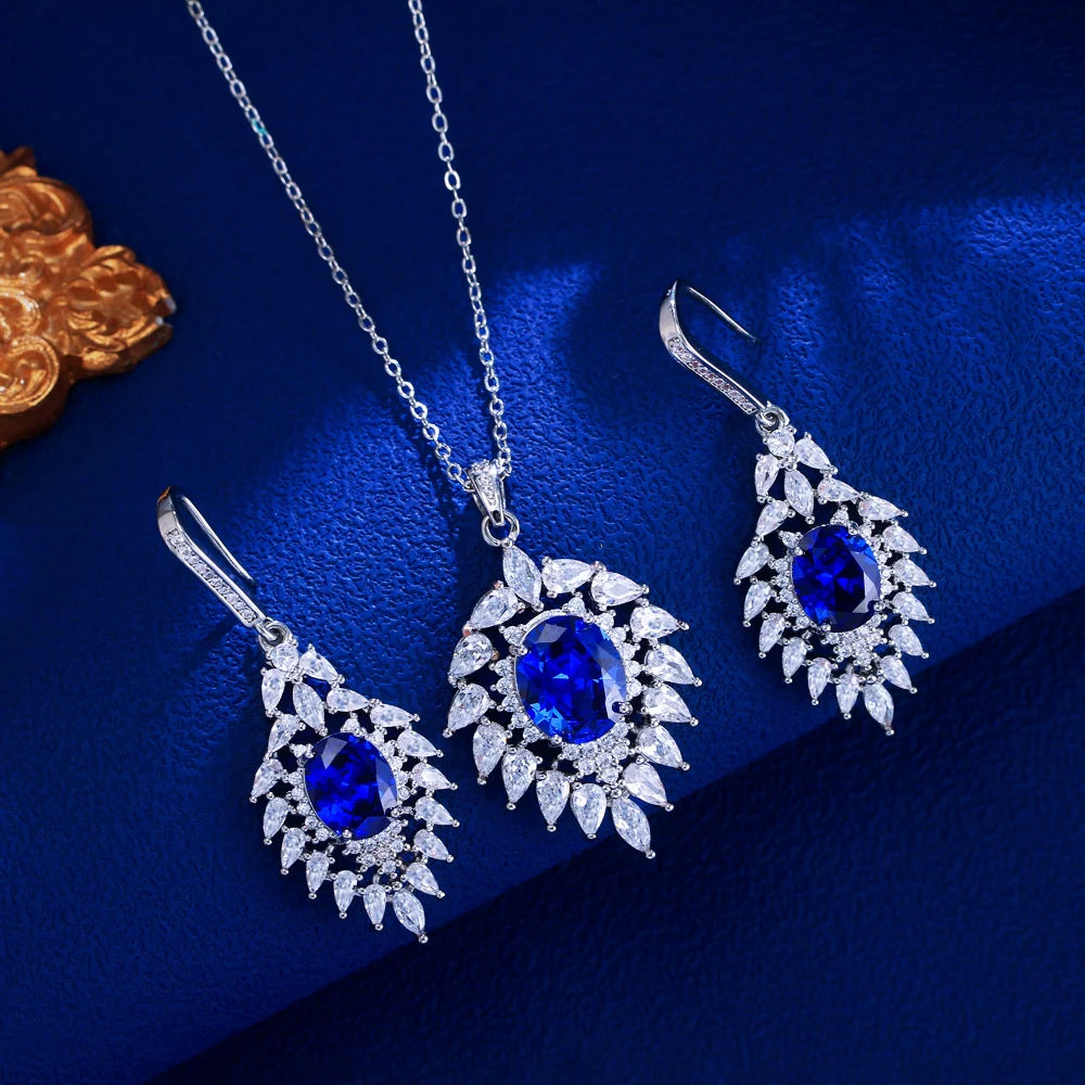 Royal Blue Elegant Pendant Jewelry Set