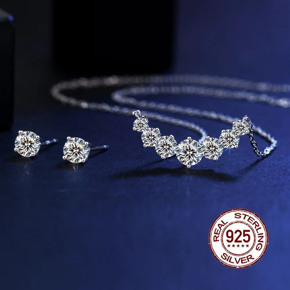 S925 Silver U shaped Zircon Pendant Set