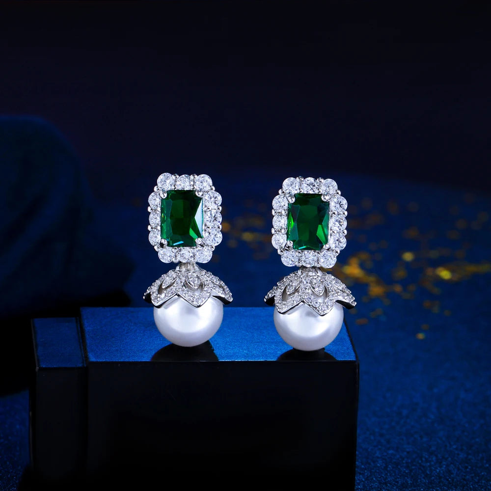 Green White Cubic Zircon Earrings