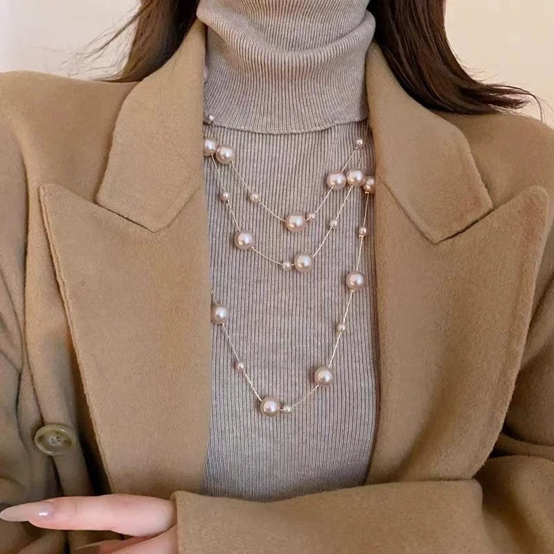 Champagne Long Pearl Necklace