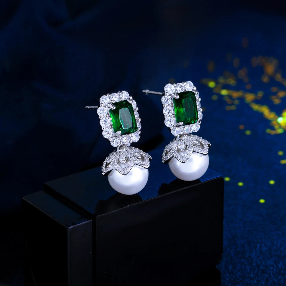 Green White Cubic Zircon Earrings