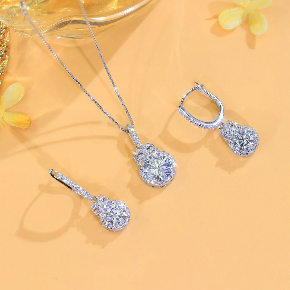 Round Zircon S925 Sterling Silver Jewelry Set