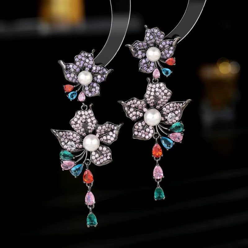 Tassel Pearl Flower Earrings