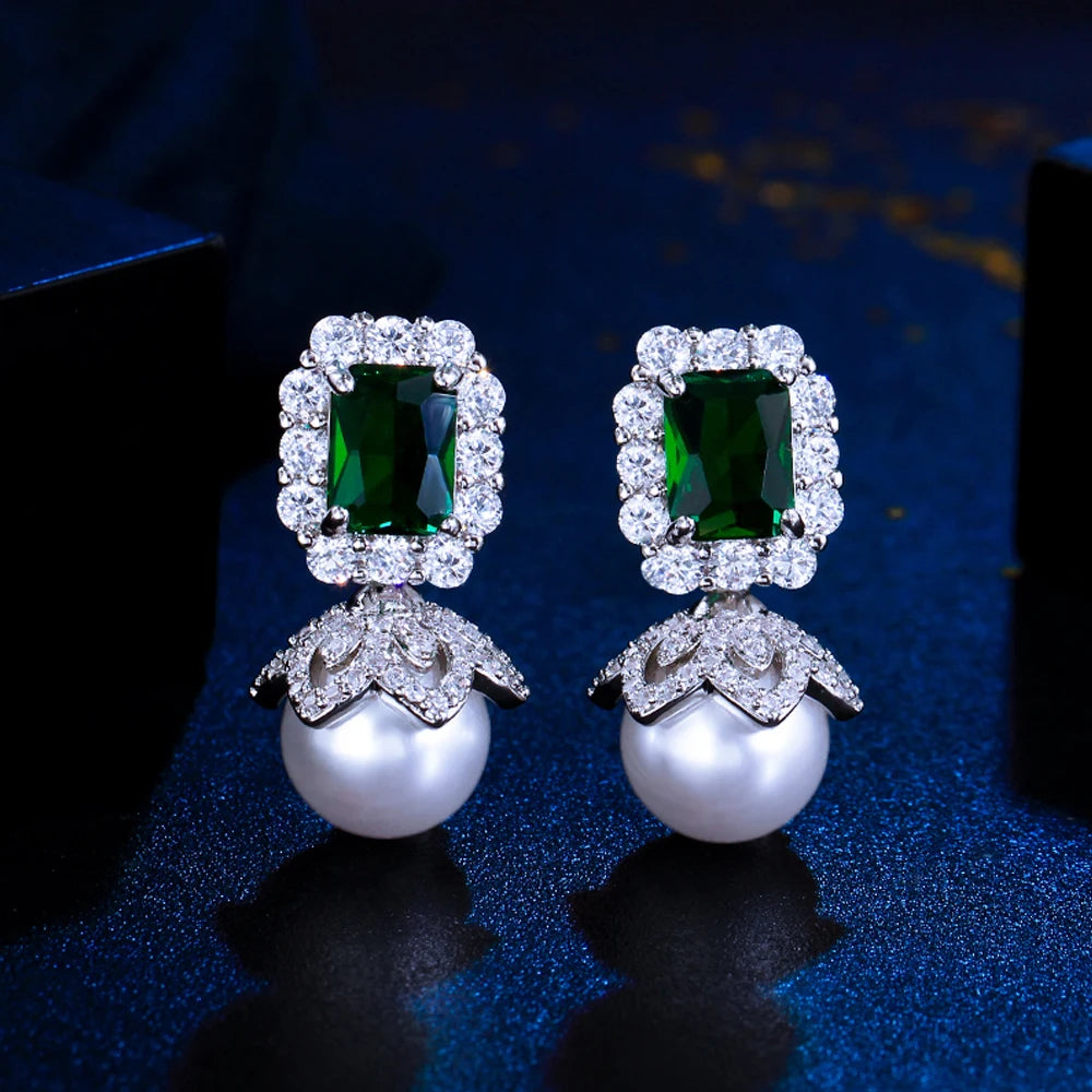 Green White Cubic Zircon Earrings