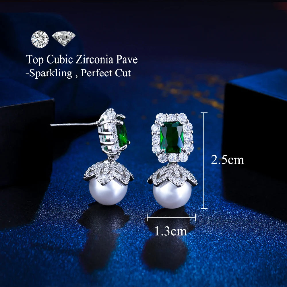Green White Cubic Zircon Earrings