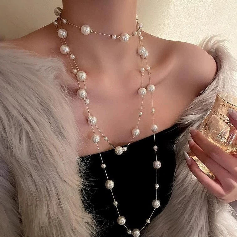 Champagne Long Pearl Necklace