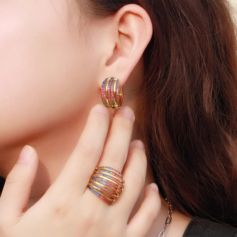 Multicolor Hoop Earrings and Ring