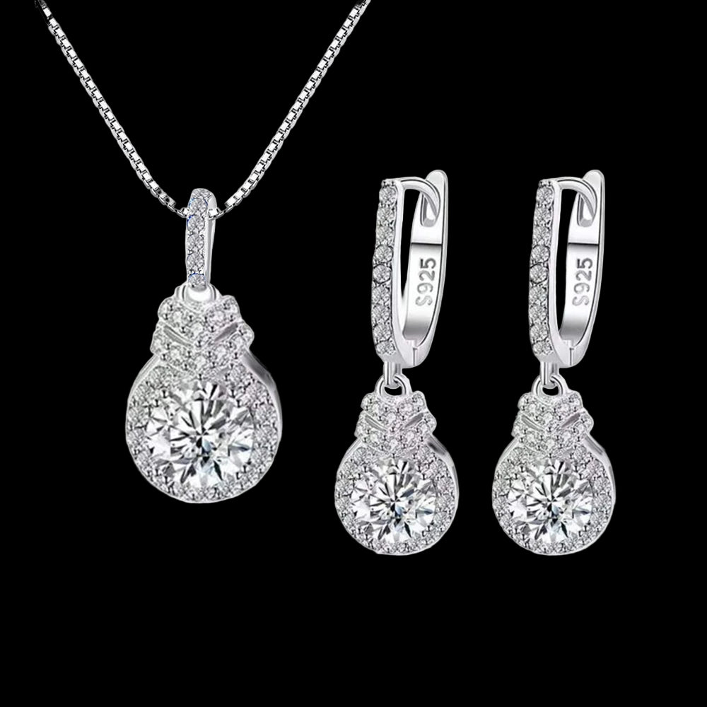 Round Zircon S925 Sterling Silver Jewelry Set