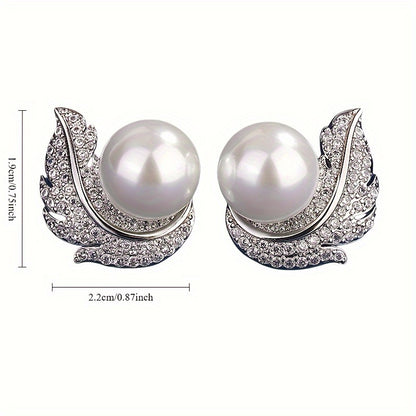 White Pearl and Zircon Earring Studs