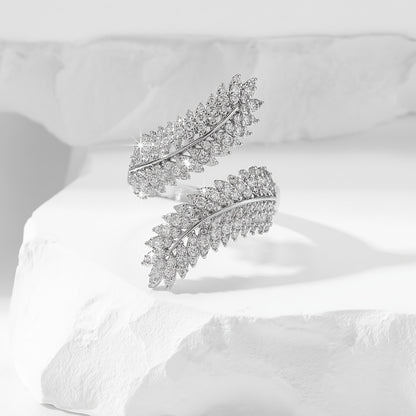 Shinny Zircon Leaves wrapping ring