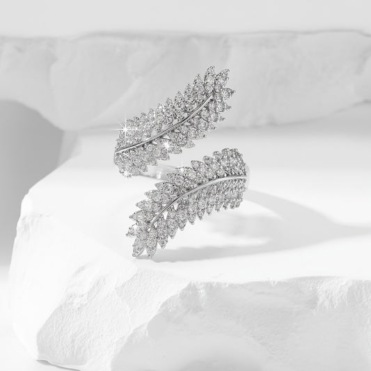 Shinny Zircon Leaves wrapping ring