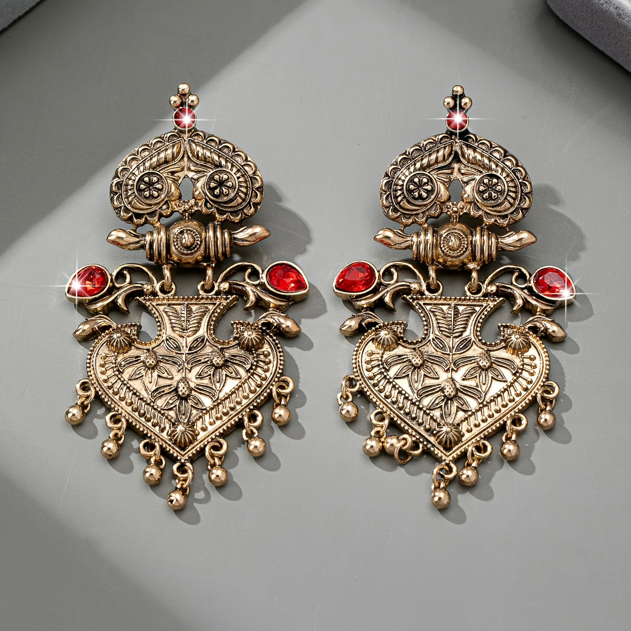 Vintage Heart Tassel Earrings