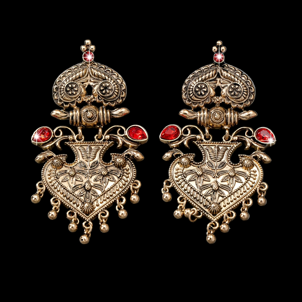 Vintage Heart Tassel Earrings