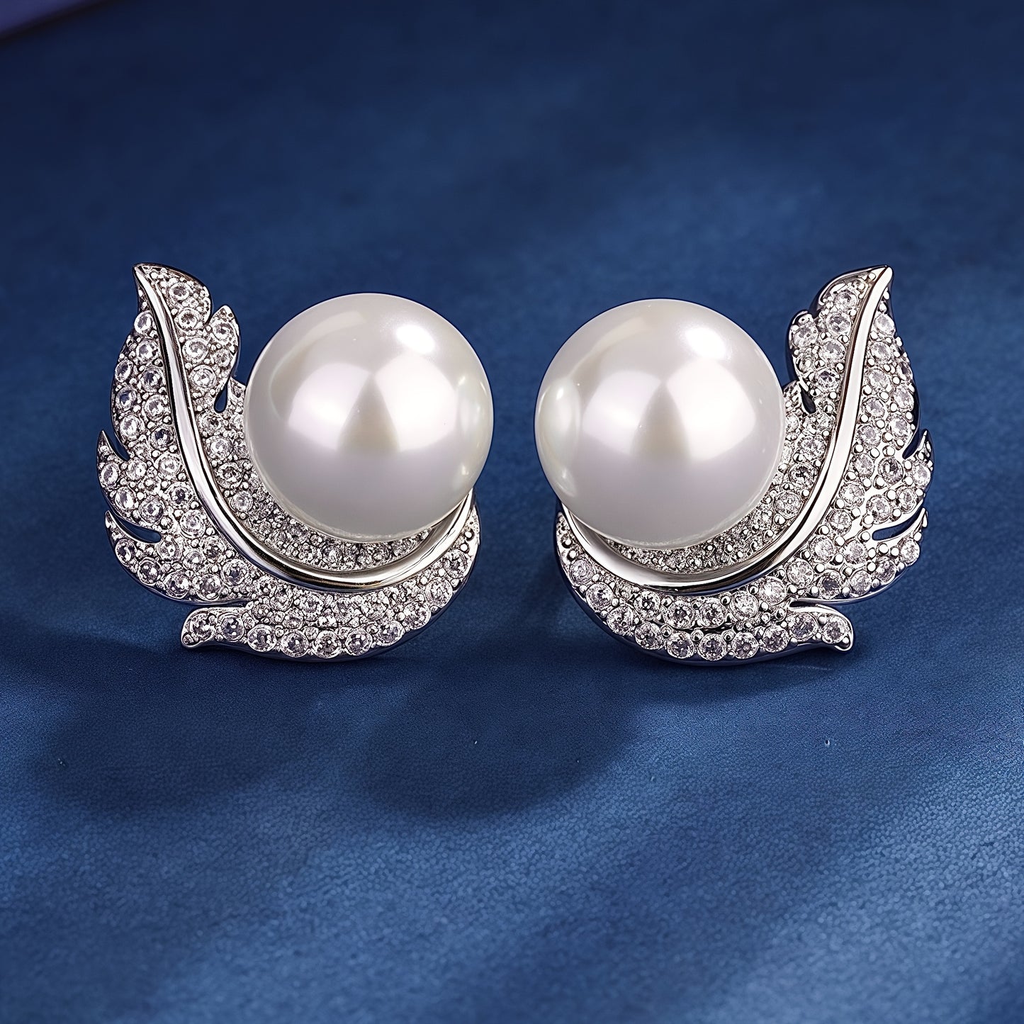 White Pearl and Zircon Earring Studs