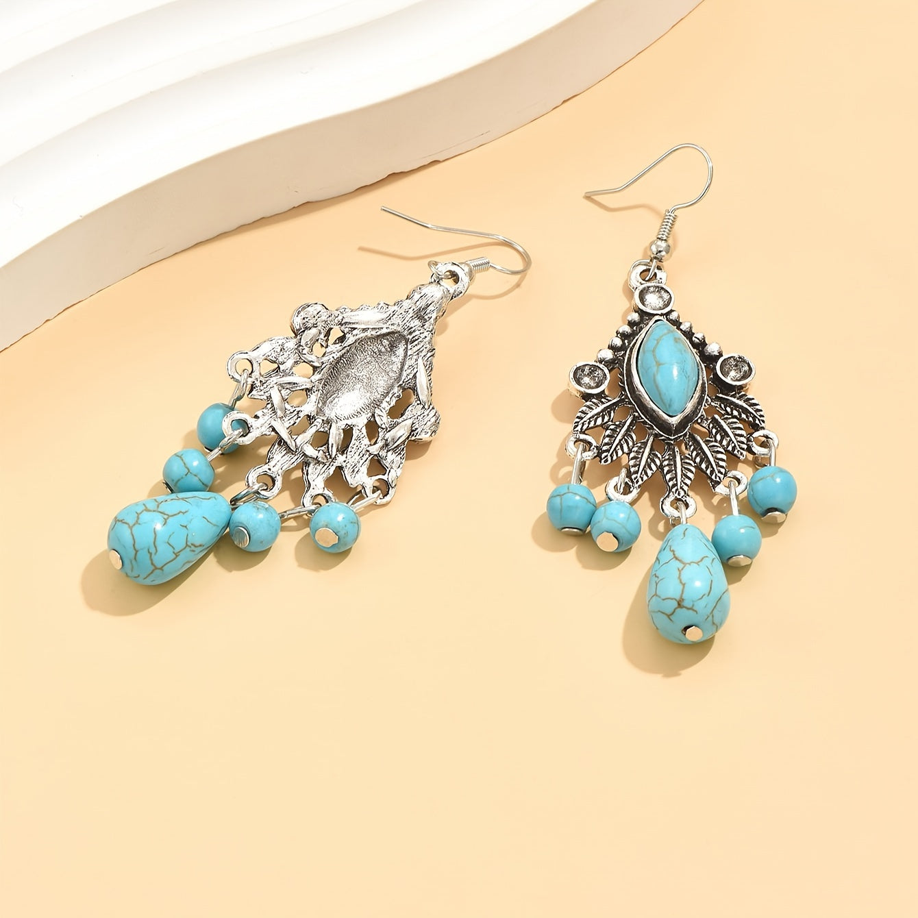 Antique Turquoise Teardrop Dangle Earrings
