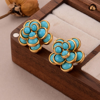 Vintage Boho Turquoise Floral Earrings