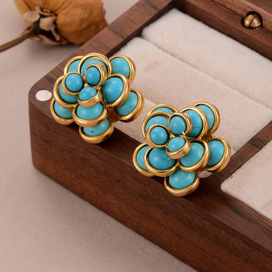 Vintage Boho Turquoise Floral Earrings