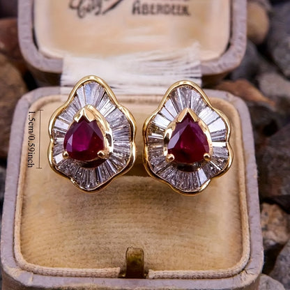 Red Ruby Stud Clip Earrings