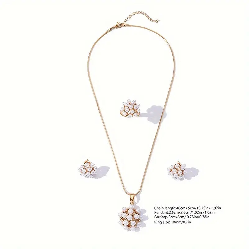 Faux Pearl Round Pendant Necklace Set