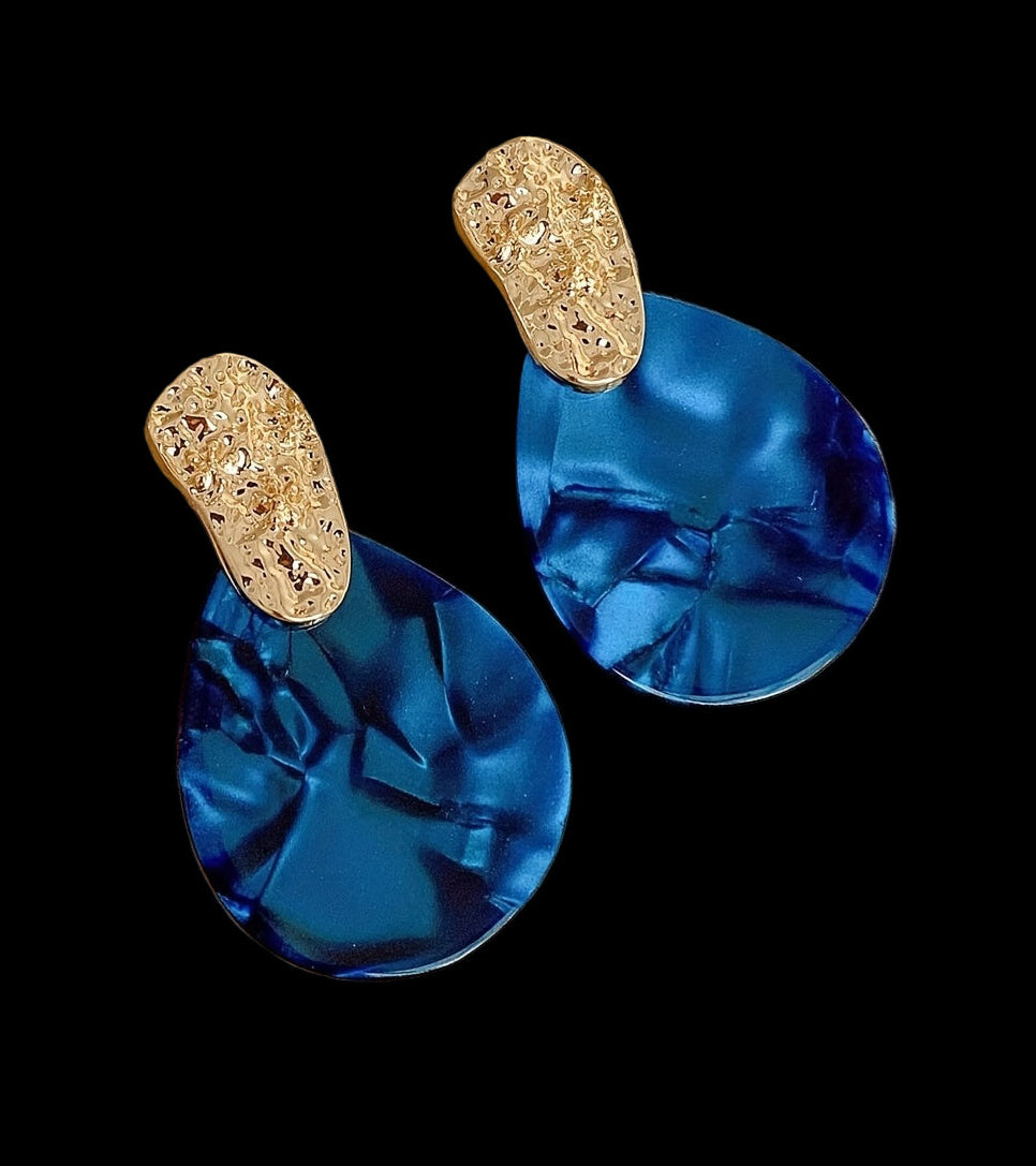 Blue Teardrop Shape Stud Earrings